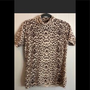 Short sleeve rabbit hair leopard print sweater
